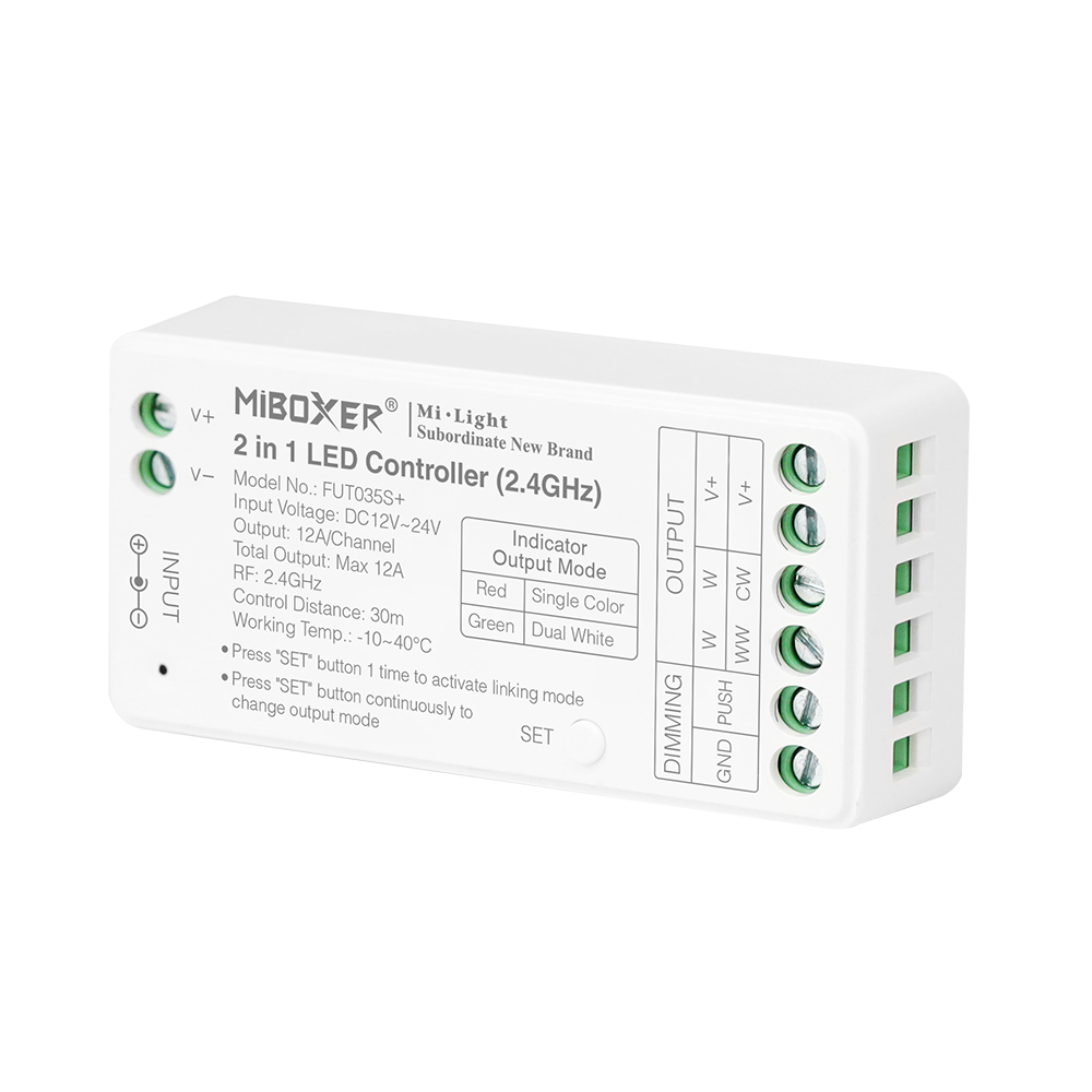 FUT035S+ 2.4GHz 2in1 CCT LED Strip Controller - DC12~24V FUT035S+ 2.4GHz 2in1 CCT LED Strip Controller - DC12~24V